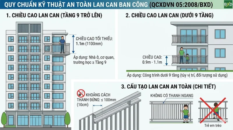 Chiều Cao An Toàn Lan Can Ban Công Theo TCVN: Hướng Dẫn Kỹ Thuật