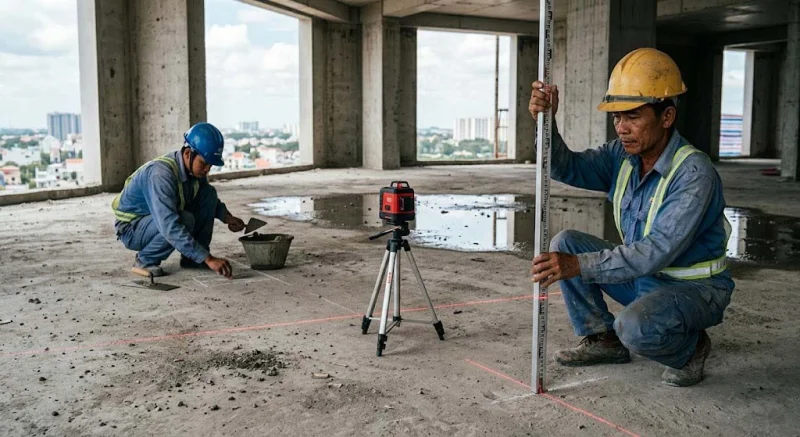 Lưu ý khi đo độ phẳng sàn bằng máy laser trong thi công thực tế