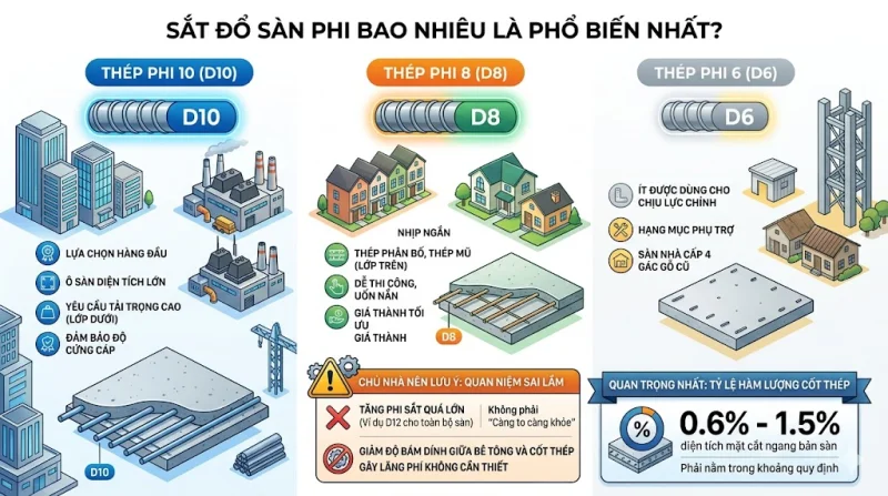 Sắt Đổ Sàn Phi Bao Nhiêu? Cách Chọn Thép Sàn Nhà Phố Chuẩn Kỹ Thuật