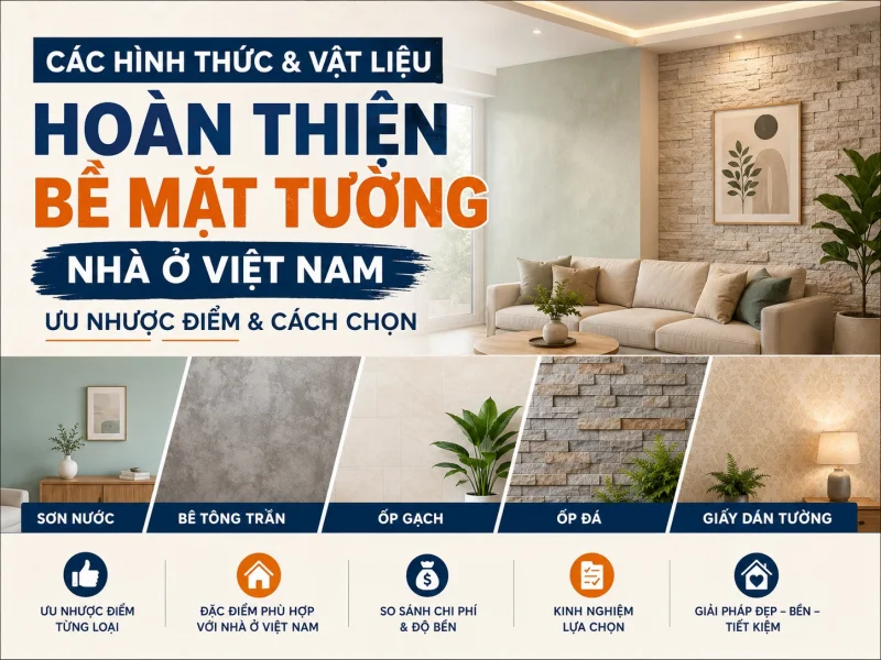 Các hình thức và vật liệu hoàn thiện bề mặt tường nhà ở Việt Nam