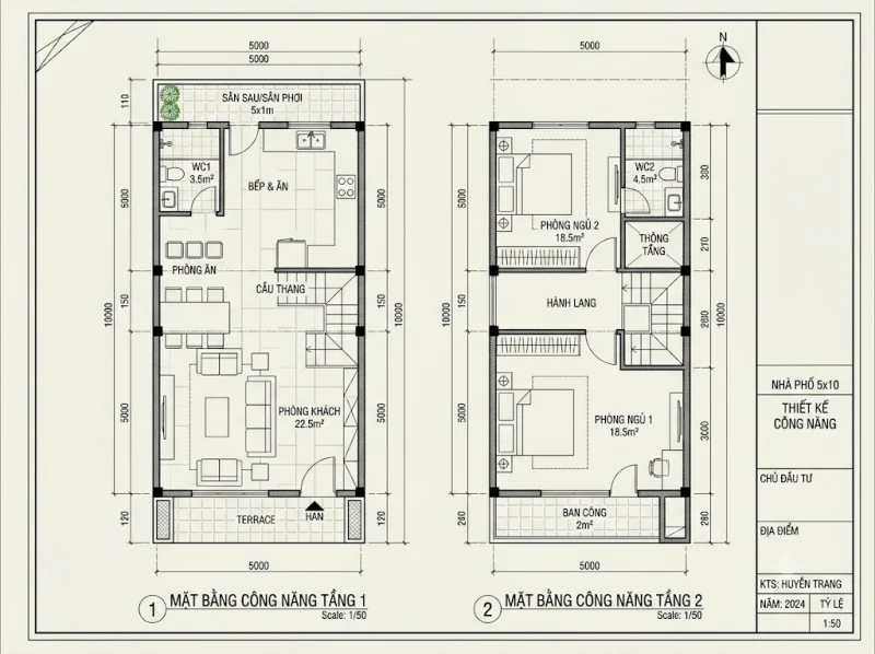 Kinh nghiệm thiết kế xây dựng nhà ống trên diện tích đất 5x10