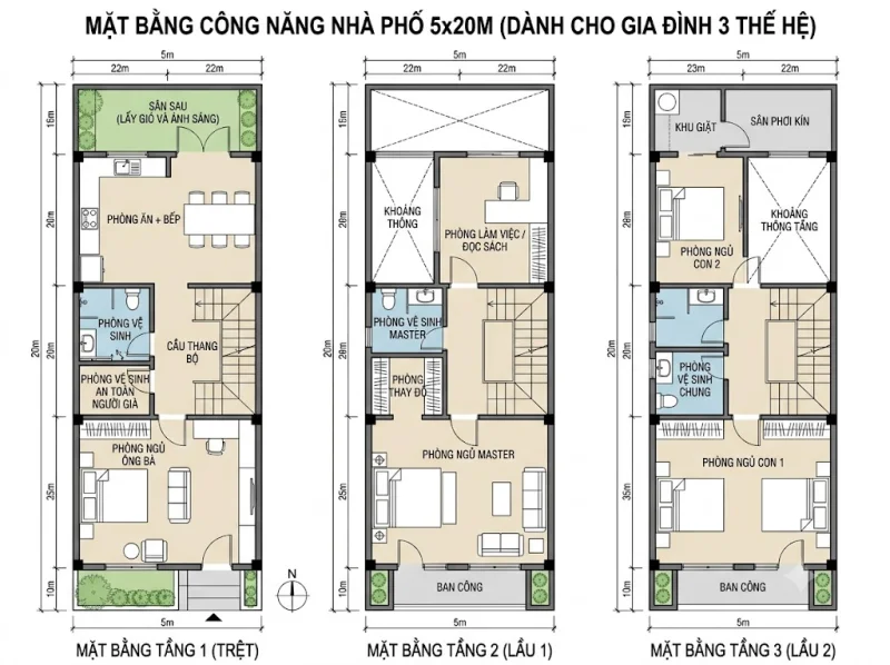 Kinh nghiệm thiết kế xây dựng nhà ống trên diện tích đất 5x20 tối ưu không gian và công năng