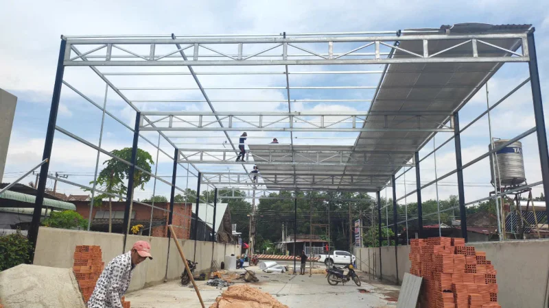 Tiến độ thi công thi công nhà xưởng khung thép mái tôn tại Phú Giáo Bình Dương