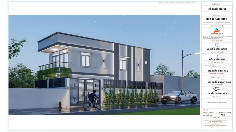 Hồ sơ xây dựng nhà phố 2 tầng tại Dĩ An Bình Dương