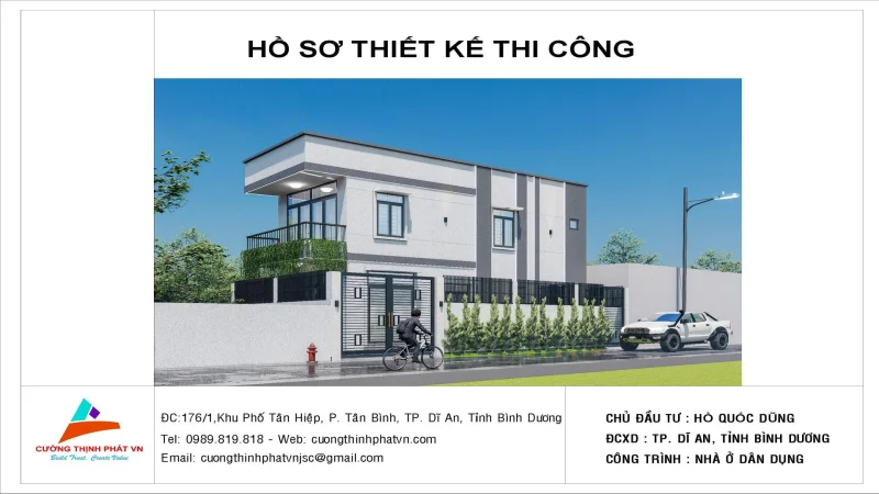 Hồ sơ xây dựng nhà phố 2 tầng tại Dĩ An Bình Dương