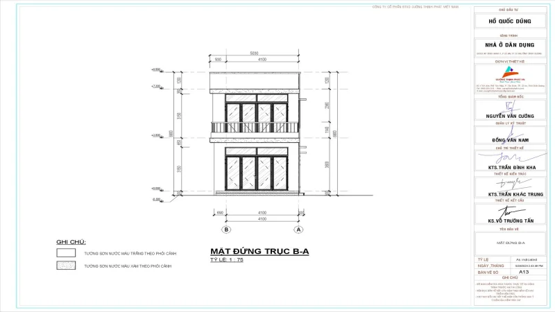Hồ sơ xây dựng nhà phố 2 tầng tại Dĩ An Bình Dương