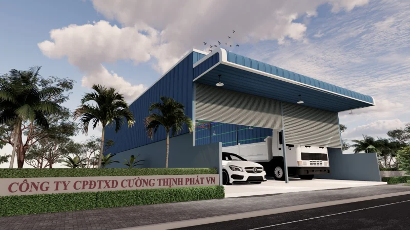 Bản vẽ phối cảnh nhà xưởng khung thép tại Chơn Thành Bình Phước